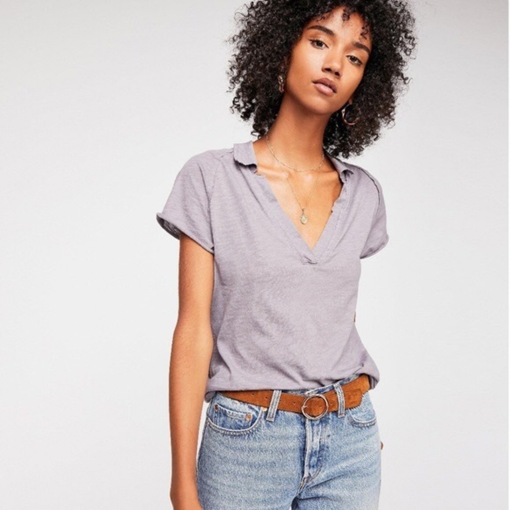 Free People Purple POP Your Collar Tee Shirt